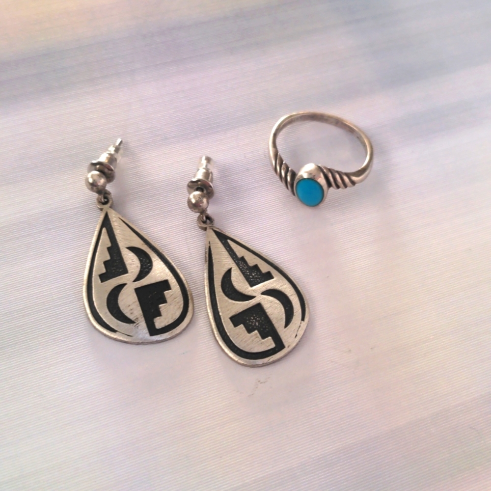 Sterling Silver And Turquoise Earring and Ring Set